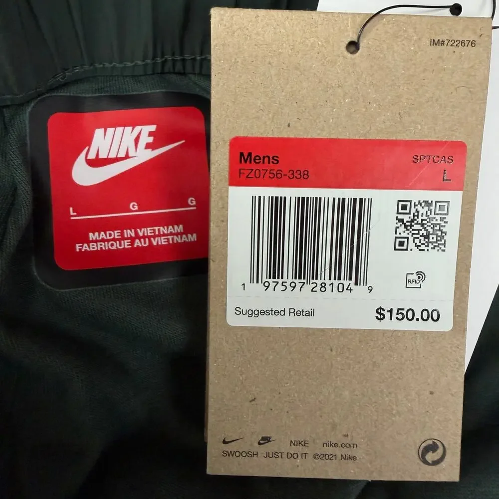 Nike Tech Woven UV Cargo Pants Vintage Green Lined FZ0756-338 Men's Large $150 L